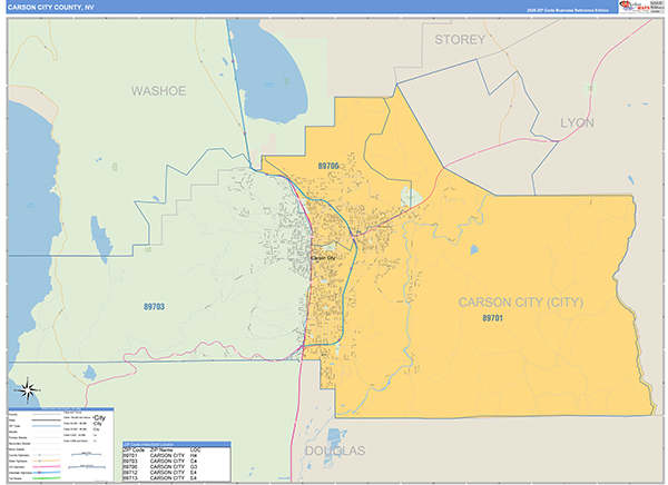 Carson City County, NV Zip Code Map